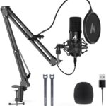 USB Microphone, MAONO 192KHZ/24Bit Plug & Play PC Computer Podcast Condenser Cardioid Metal Mic Kit with Professional Sound Chipset for Recording, Gaming, Singing, YouTube (AU-A04)