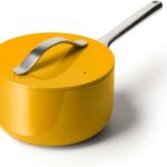 Caraway Nonstick Ceramic Sauce Pan with Lid (3 qt) – Non Toxic, PTFE & PFOA Free – Oven Safe & Compatible with All Stovetops (Gas, Electric & Induction) – Marigold