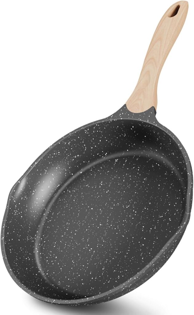 JEETEE 8 Inch Nonstick Frying Pan, Stone Coating Cookware, Nonstick Omelette Pan with Heat-Resistant Handle, Compatible with All Stoves (Grey)