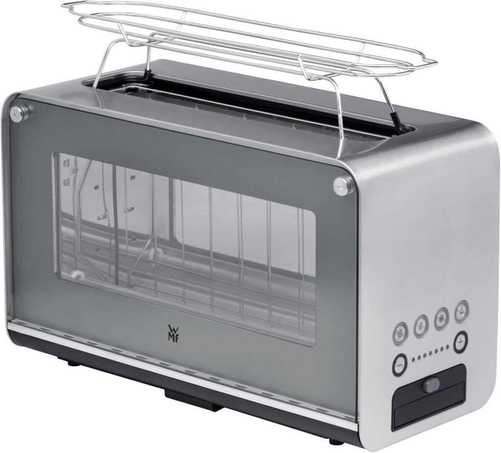WMF Lono Toaster Glas mit Brötchenaufsatz, 2 Scheiben, XXL, motorisierte Toastaufnahme, Aufwärm-Funktion, 7 Bräunungsstufen, Toaster edelstahl matt