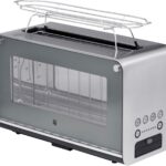WMF Lono Toaster Glas mit Brötchenaufsatz, 2 Scheiben, XXL, motorisierte Toastaufnahme, Aufwärm-Funktion, 7 Bräunungsstufen, Toaster edelstahl matt