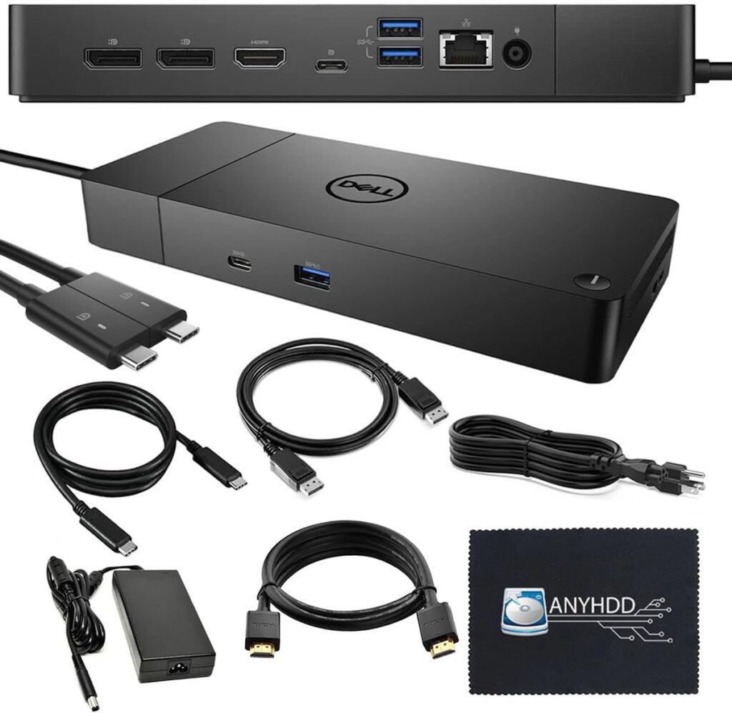 WD19DCS Dell Docking Station Dual Monitor – 4K Display, 1 Year Warranty, Dell USB-C Performance Dock with 240W Adapter, HDMI, DisplayPort, USB-C Cables & Cloth (New)
