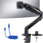 HUANUO Single Monitor Arm for 13-49 inch Screens, Ultrawide Computer Monitor Mount Holds 26.48 lbs, Upgraded Adjustable Stand with USB, C-Clamp & Grommet Base, VESA 75×75 or 100x100mm