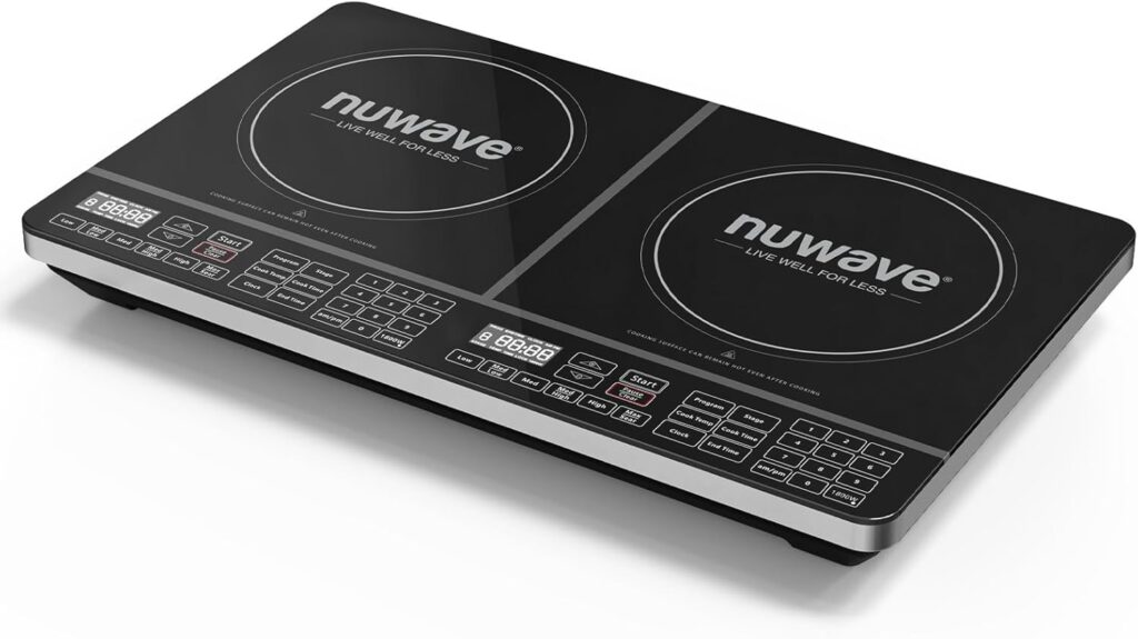 Nuwave PIC Double, Portable, Powerful 1800W with 2 Large 8” Heating Coils, Independent Controls, 94 Temp Settings from 100°F to 575°F in 5°F Increments, 11.5” Shatter-Proof Ceramic Glass Surface