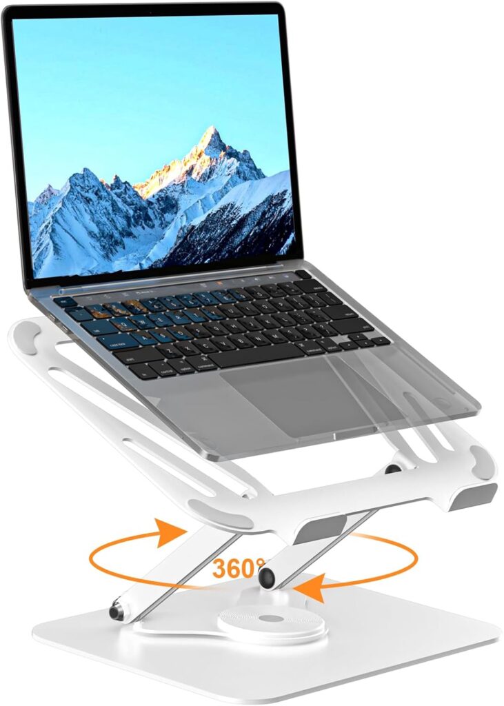 suptek Laptop Stand for Desk, Adjustable Computer Notebook Stand with 360° Rotating Base, Ergonomic Laptop Riser for Collaborative Work, Foldable & Portable Laptop Stand,fits for 11-17″ Laptops,White