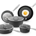 Pots and Pans Set Non Stick, Oven Safe 500F Premium Hard Anodized Induction Cookware Sets 8 Pcs, Frying Pans & Saucepans with Stay-Cool Handles, Glass Lids, PFAS/PFOS/PFOA/BPA Free, Black
