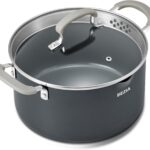 6 QT Nonstick Stock Pots with Lid, BEZIA Ceramic Soup Pot with Glass Straining Lid, Induction Cooking Pots with Silicone Handle, Compatible with All Cooktops, Dishwasher Safe