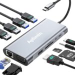 USB C HUB, USB C Adapter 11 in 1 Dongle with 4K HDMI, VGA, PD 100W, 1 X USB 3.0, 3 X USB 2.0 Ethernet, SD/TF Card Reader, 3.5mm Headphone Jack for iPhone 16/15 MacBook Pro/Air, Other Type C Laptops