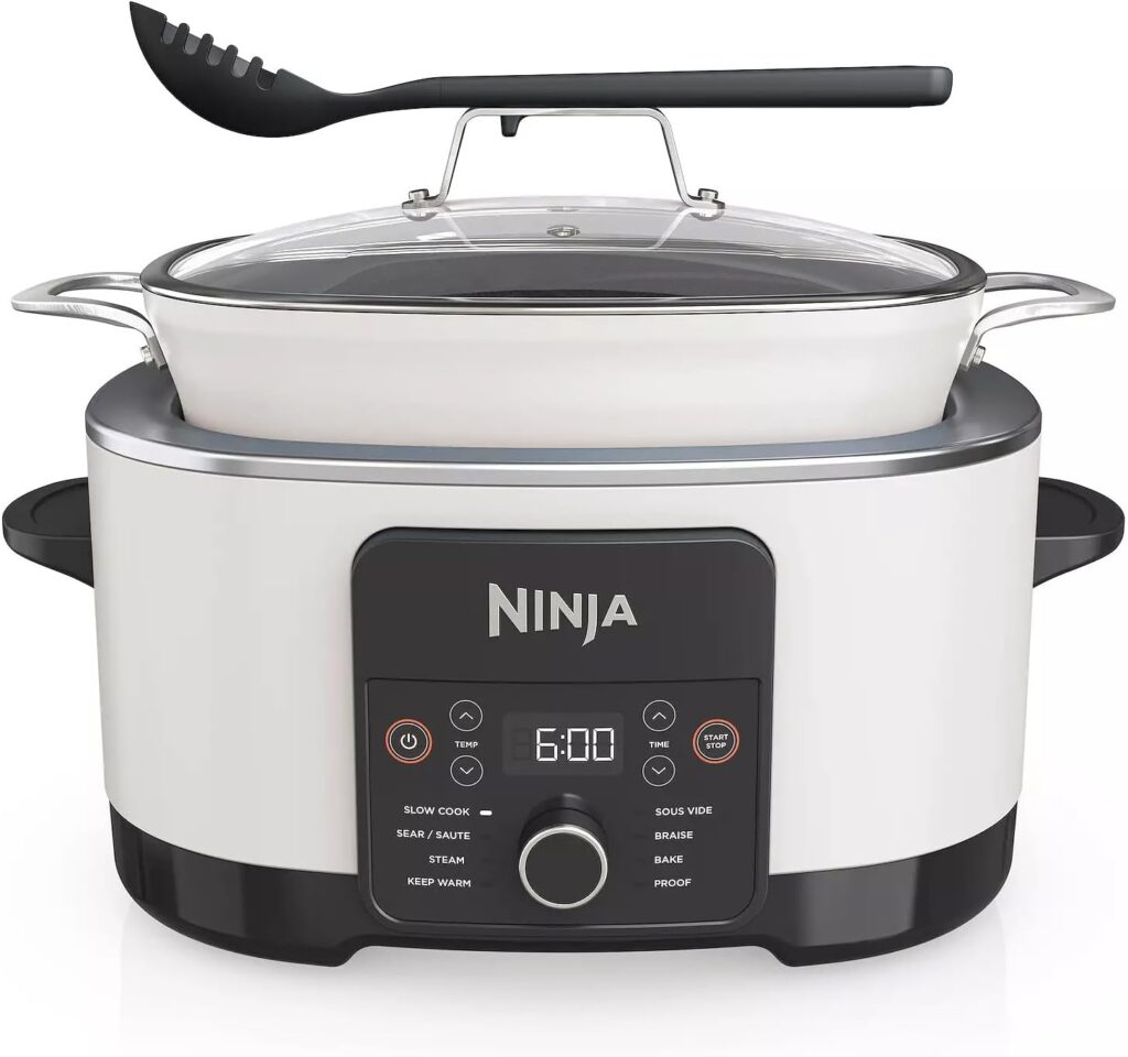 Ninja MC1001H Foodi PossibleCooker PRO 8.5 Quart Multi-Cooker, 8-in-1 Slow Cooker, Pressure Cooker, Dutch Oven & More, Glass Lid & Integrated Spoon, Nonstick, Oven Safe to 500°F, White (Renewed)