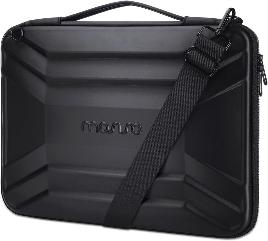 MOSISO 15-15.6 inch Hard Shell Laptop Sleeve Shoulder Bag, Waterproof Shockproof Protective Symmetrical Trapezoid EVA Computer Bag Carrying Case Compatible with MacBook Pro 16, HP, Dell Notebook,Black