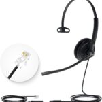 Yealink Phone Headsets for Office Phones YHS34 Lite QD to RJ9 Wired Headset Compatible with Poly Snom Grandstream Phones Desk Landline Headset with Microphone -Mono/72g/2.1m Cable