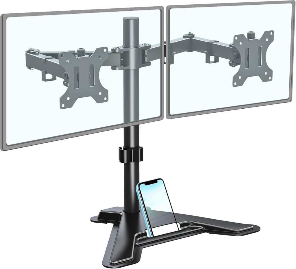 MOUNTUP Dual Monitor Stand – Freestanding & Height Adjustable Monitor Desk Mount, Steady VESA Mount Holds Max 17.6 lbs, Computer Monitor Stand for 2 Screens up to 27 inches, MU1002