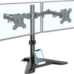 MOUNTUP Dual Monitor Stand – Freestanding & Height Adjustable Monitor Desk Mount, Steady VESA Mount Holds Max 17.6 lbs, Computer Monitor Stand for 2 Screens up to 27 inches, MU1002