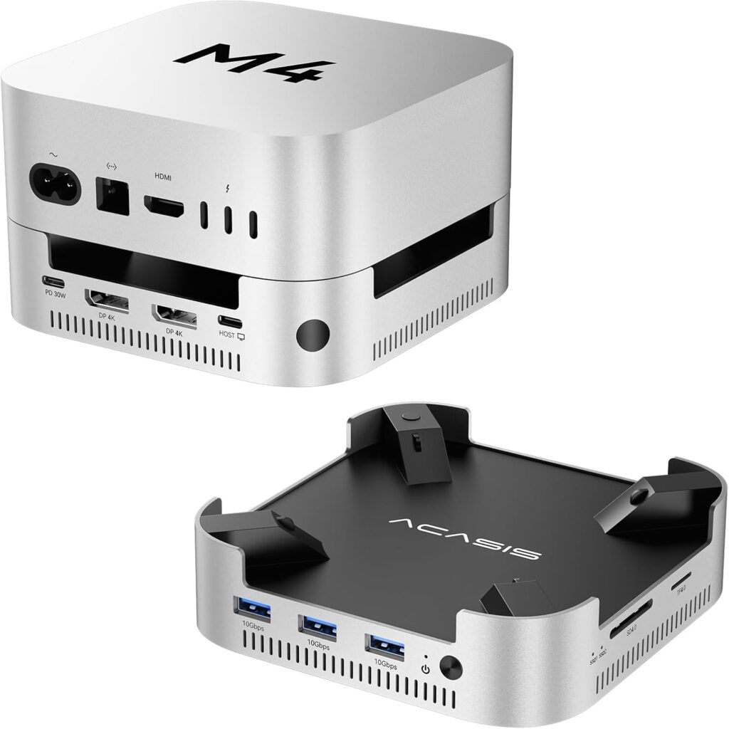 ACASIS 40Gbps Mac mini M4 Dock & Stand with Dual-Bay NVMe SSD Enclosure, Aluminum DP Hub for Mac mini M4 and M4 Pro 2024, 4K60Hz DP, 3X10G USB A, PD 30W, SD/TF 4.0, Support Dual SSD B+M M-Key