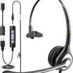 USB Computer Headset with Microphone for Laptop PC,3.5mm Wired Stereo Call Center Headset with Microphone Noise Cancelling, Corded Desktop Headphones with Mic & Mute