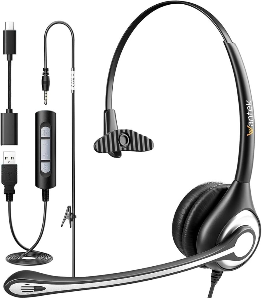 USB Computer Headset with Microphone for Laptop PC,3.5mm Wired Stereo Call Center Headset with Microphone Noise Cancelling, Corded Desktop Headphones with Mic & Mute