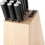 KitchenAid Gourmet Forged Triple Rivet Knife Block Set with Built-in Knife Sharpener, High Carbon Japanese Stainless Steel Kitchen Knives, Sharp Kitchen Knife Set with Block, Birchwood, 14-Piece