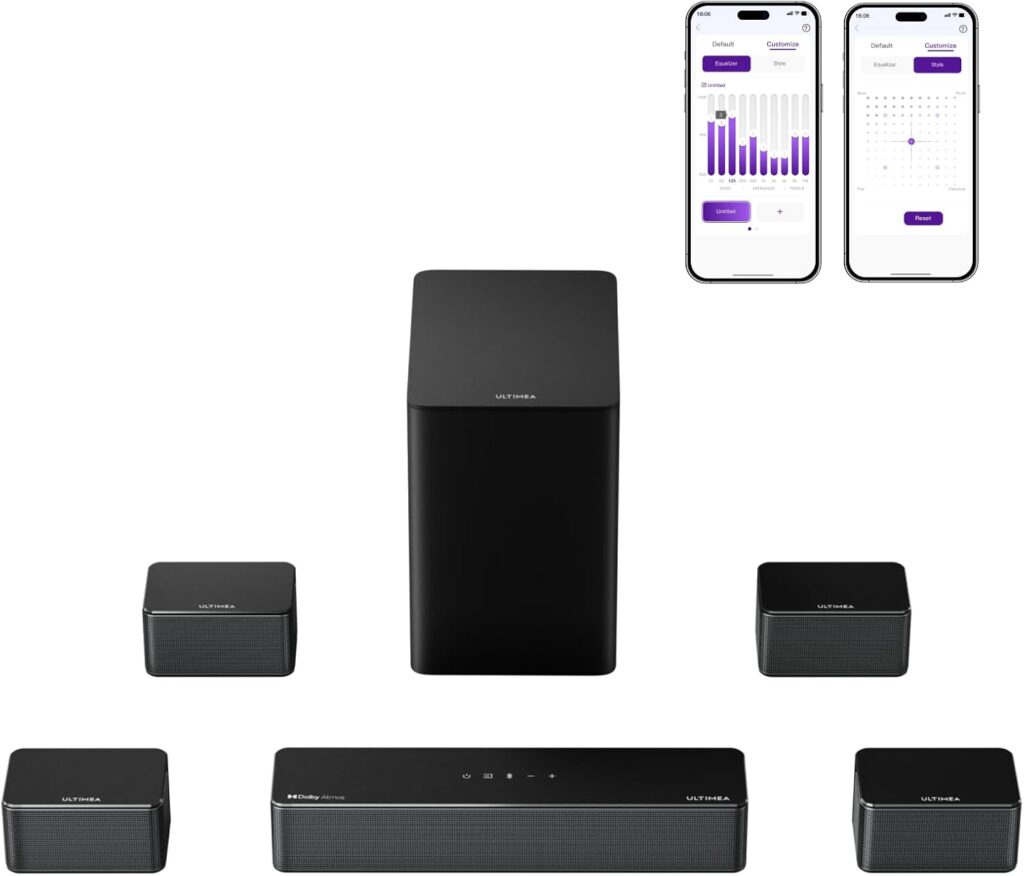 ULTIMEA 7.1 Surround Sound System for TV with Dolby Atmos, 460W Sound Bar for TV with 6.5″ Subwoofer, APP Control, 4 Wired Surround Speakers, Home Theater Sound System, Poseidon D80 (2025 Upgrade)
