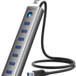 ORICO Aluminum 7-Port USB Hub with 1.64Ft Cable, Multiple USB 3.0 Hub, 5Gbps Data Transfer, 5V 3A Type-C Port, UBS-A Splitter for PC, Laptop, Desktop