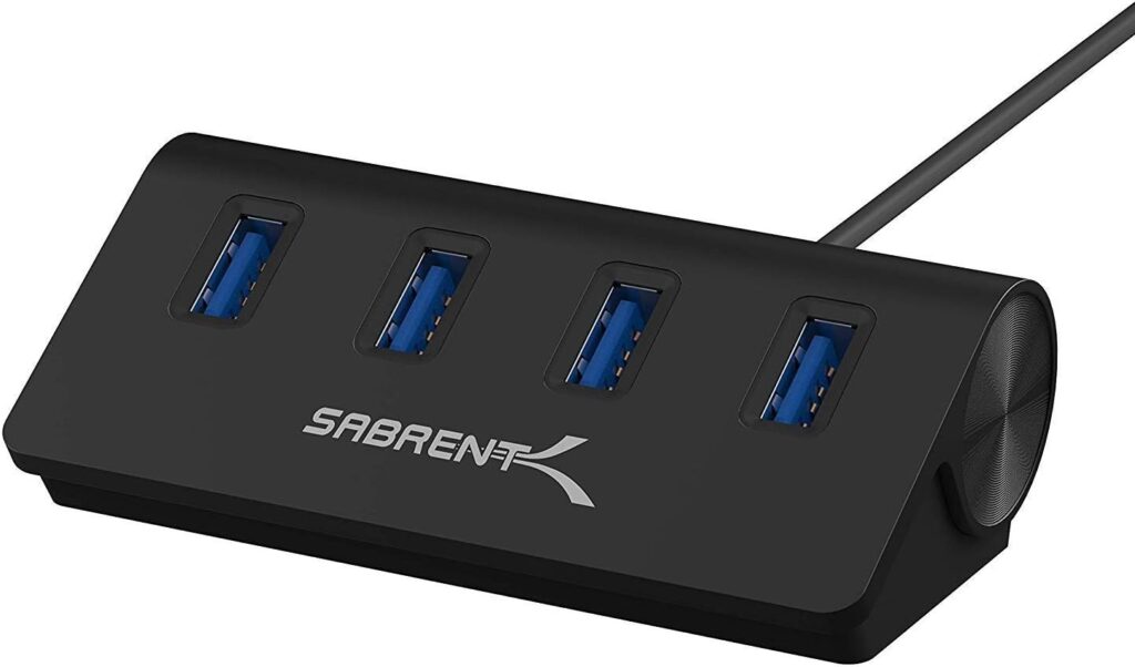 SABRENT 4-Port USB 3.0 Hub – Aluminum Design, Portable Data Hub with 2.5ft Cable for iMac, MacBook, PC – Black (HB-MC3B)