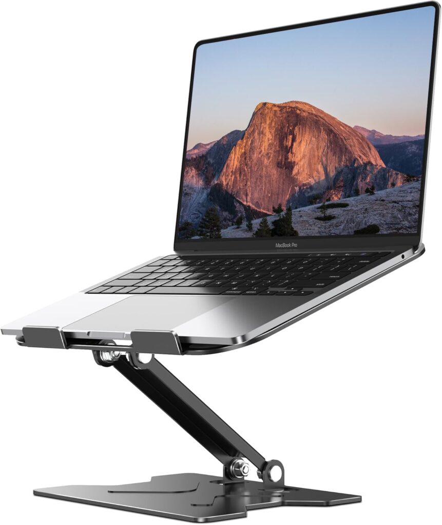 Adjustable Laptop Stand for Desk, Metal Foldable Laptop Riser, Portable Laptop Holder Mount, Ventilated Cooling Computer Notebook Stand for MacBook Air Pro, All 10-16” Notebooks Laptops, Black