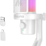 MAONO Wireless Microphone for PC,Gaming Streaming USB Mic with Software AI Voice Change,3-Level Noise Cancellation,Custom EQ,Gain Control for Computer Podcast Recording (DM40 AI Mic, DM40-White)