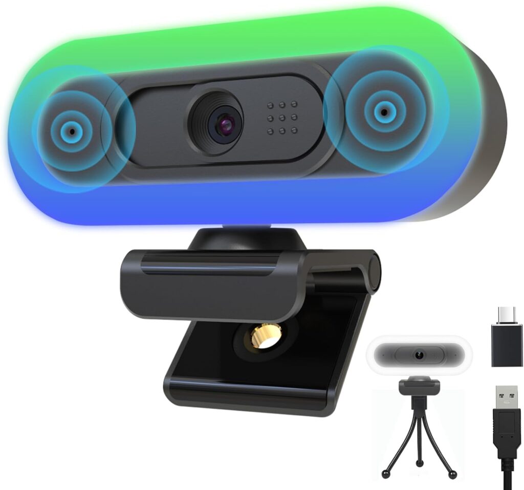 2K Webcam for PC, Plug and Play USB C Webcam with Dual Microphones,Ring Light,Fill RGB Light & Cover, Autofocus Web-Cam for Laptop,65°FOV, Streaming PC Web Camera for Desktop Computer Mac Zoom