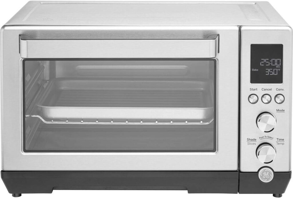 GE Convection Toaster Oven | Quartz Heating Technology | Large Capacity Toaster Oven Complete With 7 Cook Modes & Oven Accessories | Countertop Kitchen Essentials | 1500 Watts | Stainless Steel