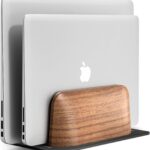 UPERGO Vertical Laptop Stand, Dual Slot Wooden Laptop Holder Vertical for Desk, Width Adjustable Dock for MacBook Pro and Other Laptops