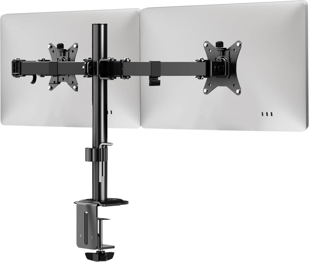 Mount-It! Dual Monitor Arm, Full Motion Desk Mount for 2 Screens up to 32” and 19.8 lbs Each, Tilt Swivel Rotate, VESA 75×75 & 100×100, Adjustable Dual Screen Stand with C-Clamp or Grommet
