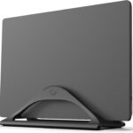 HumanCentric Vertical Laptop Stand for Desks in Matte Black, Upright Adjustable Holder to Dock Apple MacBook, MacBook Pro, and Other Laptops to Organize Work & Home Office, Automatic Grip