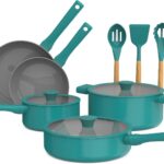 So Yummy by bella 12 Piece Cookware Set w EverGood™ Ceramic Nonstick Coating​ and Silicone & Wood Utensils, Dishwasher Safe Silicone & Glass Lids, Oven Safe & All Stovetop Compatible, Moonstruck