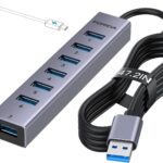 FORIDA Aluminum Alloy 8 Port USB Hub Long Cable USB Splitter with 7-USB3.0 Data Ports and TypeC 5V/3A Power Port Compatible with MacBook, Laptop,Surface Pro, PS5, PC and More (Gray, USB A-47in)