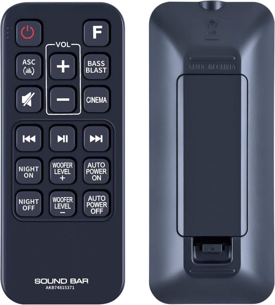 AKB74815371 Replacement Remote Control for LG Wireless Sound Bar, Compatible with LG Soundbar Speaker System SK3D SK4D SJ3 SJ4 SL3D SPH4B-W SPJ4B-W