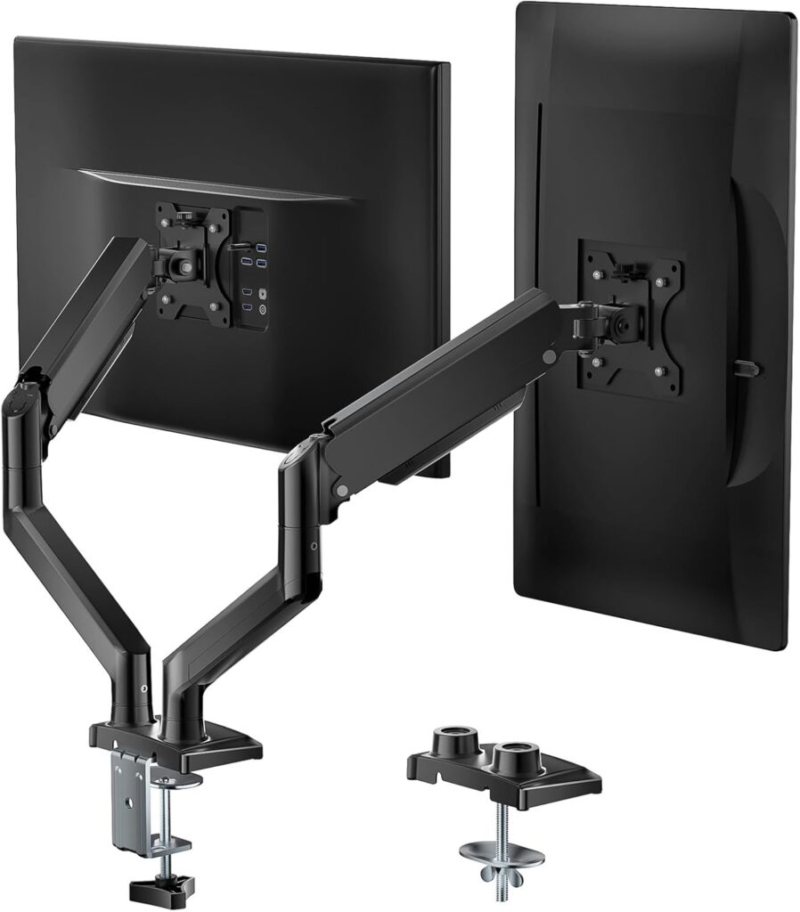 WALI Dual Monitor Stand for 17-32 inch Computer Screens, Dual Monitor Arms for 2 Monitors Holds up to 22 lbs, Height Adjustable Gas Spring Dual Monitors Mount, VESA 75×75/100x100mm (GSMP002N), Black