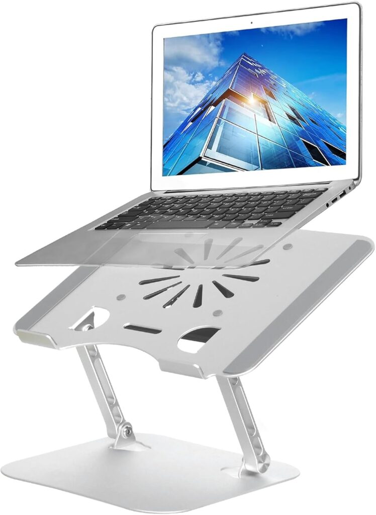 Adjustable Laptop Stand with Cooling Fan, Aluminium Alloy Multi-Angle Computer Holder for Desk, Portable Notebook Metal Mount Compatible with MacBook, Air, Pro, Dell, Alienware All Laptops 11″-17.3″