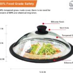OEC Vented Splatter Guard Microwave Glass Cover with Easy-Grip Handle – 100% Food Grade Tempered Glass & BPA Free Silicone Rim. Compatible with Plates, Dishwasher Safe – 12.5” Diameter – Black