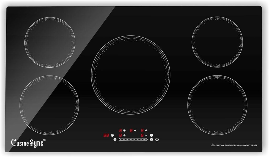 36 Inch Induction Cooktop, 5 Burner Electric Cooktop with 9 Power Levels, Touch Control, Timer, Child Lock and Residual Heat Warning, 10800W, 220-240V for Hard Wire