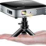 GooDee WiFi Bluetooth Mini Projector – 4K DLP Projector 1080P Support Pocket Pico Movie Projector with Tripod, Outdoor Video Portable Rechargeable Battery Short Throw for iPhone/Android