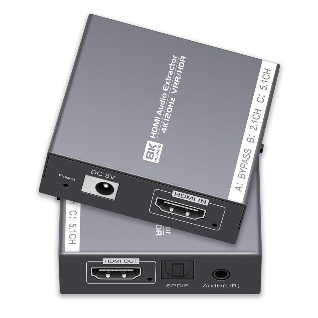 8K HDMI 2.1 Audio Extractor 4K@120Hz/8K@60Hz, HDMI to Optical and 3.5mm Audio Adapter for PS4/5, Fire Stick, Speakers, Headphones, Blu-ray Player