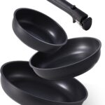 CAROTE 4pcs Non Stick Frying Pans, 8″+10″+12” Frying Pan Egg Pan Omelet Pans with Detachable Handle, Nonstick Cookware, PFOA Free, Induction Compatible & Oven Safe, Dishwasher Safe, Black