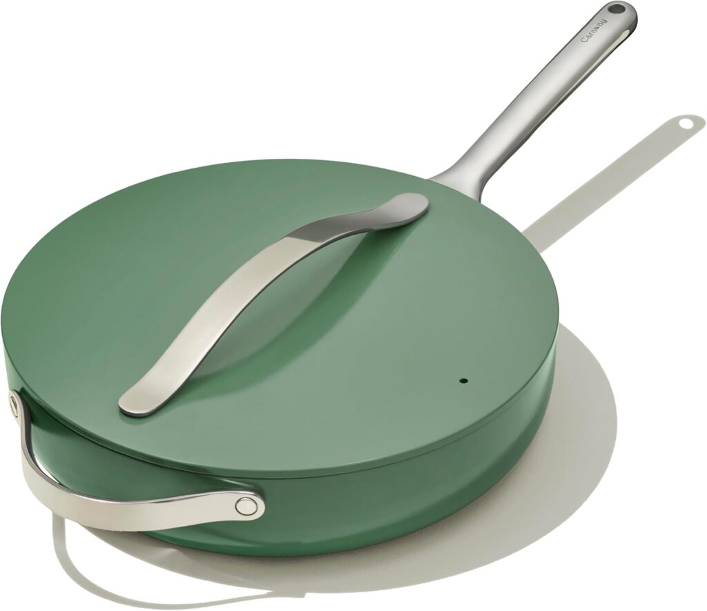 Caraway Nonstick Ceramic Sauté Pan with Lid (4.5 qt, 11.8″) – Non Toxic, PTFE & PFOA Free – Oven Safe & Compatible with All Stovetops (Gas, Electric & Induction) – Sage