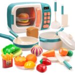 CUTE STONE Microwave Toys Kitchen Play Set, Kids Pretend Play Electronic Oven with Play Food, Kids Cookware Pot and Pan Toy Set, Cooking Utensils,Great Learning Kitchen Toys for Girls Boys