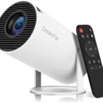 Mini Projector, Support 4K 1080P Portable Projector with Dual Band WIFI6 5G Wireless 5.2 Bluetooth Android 11, 200 ANSI Lumens, 180° Rotatable, Auto Keystone Correction,35″-130″ Screen Video Projector