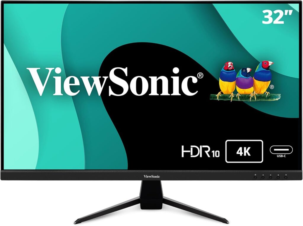 ViewSonic VX3267U-4K 4K UHD 32 Inch IPS Monitor with 65W USB C, HDR10 Content Support, Ultra-Thin Bezels, Eye Care, HDMI, and DP Input, Black