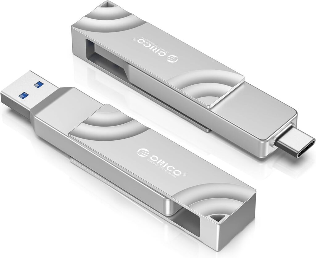 ORICO 2TB External Solid State Drive, 1050MB/s Dual-Port Rotating Metal Portable SSD with 90° Click-Stop, Reliable Storage for iPhone 17, 16 Series, Type-C Smartphone, Mac, Audio, Vehicle – A10