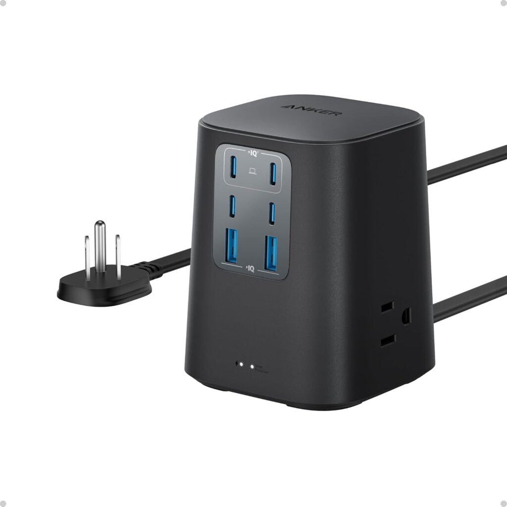 Anker Charging Station (100W), 9-in-1 USB-C Power Strip with 300J Surge Protection, for iPhone 16 and MacBook, 5 ft Flat Cable and Plug, 4 USB-C and 2 USB-A Ports, 3 AC Outlets, for Home, Office