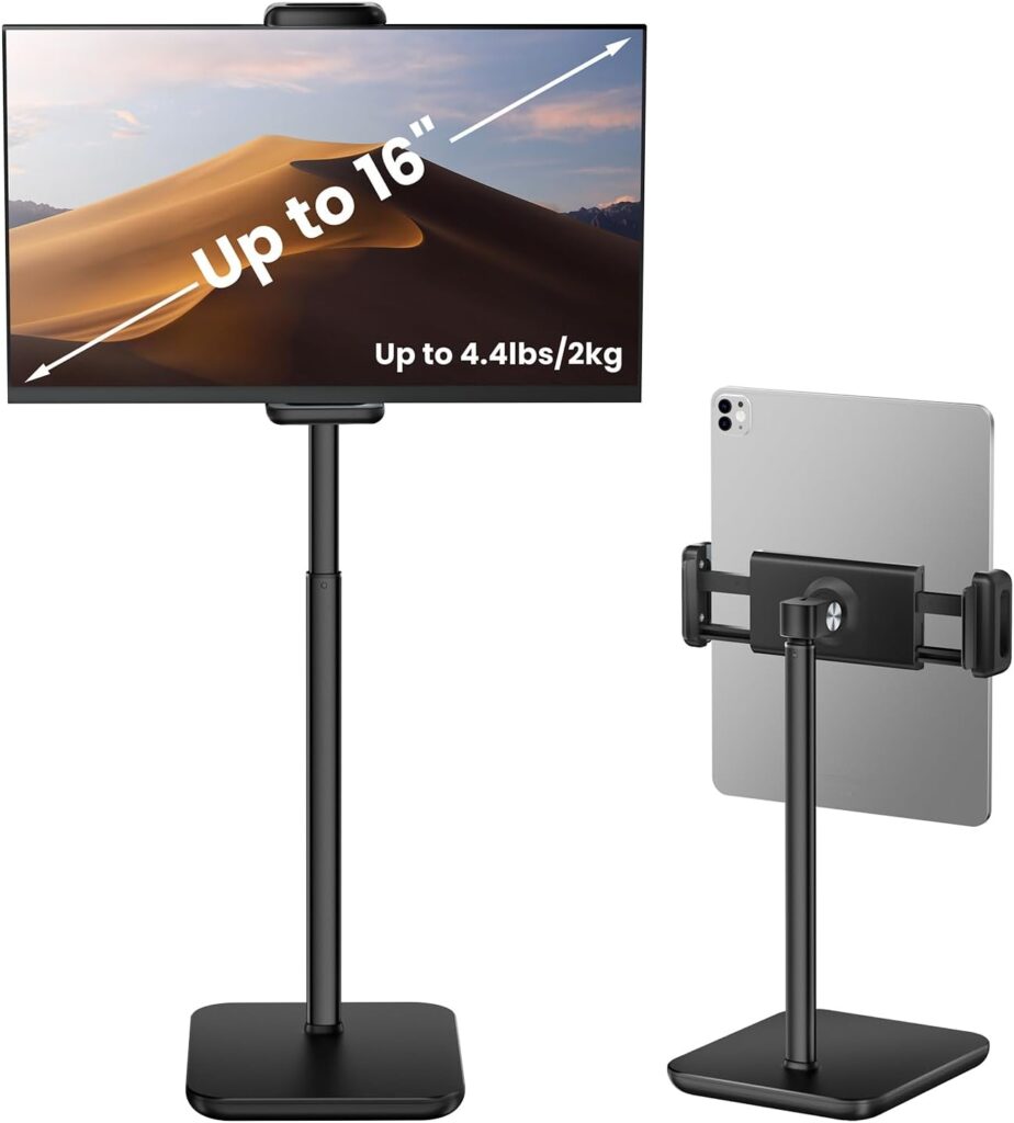 tounee Portable Monitor & Tablet Holder Stand, 4.4lb (2kg) Holding Strength, Height Adjustable Up to 18.11″, Ideal for 4.7″-16″ Devices (15.6″ Portable Monitors, iPad, iPhone, Kindle) – Black