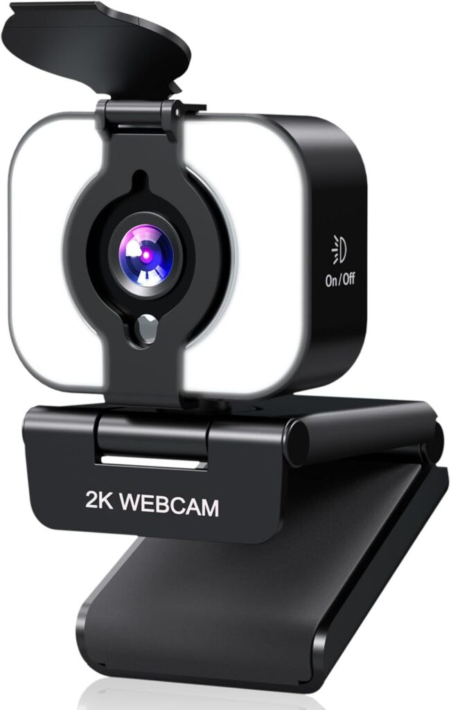 MELCAM 2K Webcam for PC, Web Camera with Microphone, Light, Privacy Cover, Plug and Play Autofocus USB Computer Camera for Laptop, Desktop, PC, Mac, Zoom, Skype, Meeting, Streaming(Black)