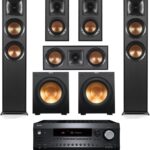 Klipsch Reference 5.2 Home Theater System, Bundle 2X R-625FA Floorstanding 2X R-12SW Subwoofer, R-52C Center, R-41M Bookshelf Speakers, and Denon AVR-S970H 7.2-Channel 8K Network AV Receiver